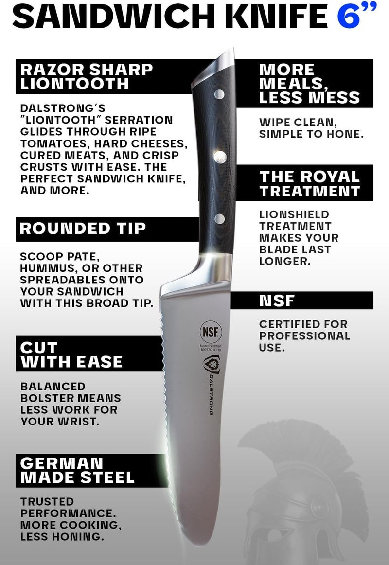 Dalstrong Ultimate Sandwich Knife - 6 inch Utility Knife - Gladiator Series Elite - Spreader - Forged German High-Carbon Steel - Sheath Included - Ham, Cheese, Bread Knife Gift- NSF Certified - Image 5